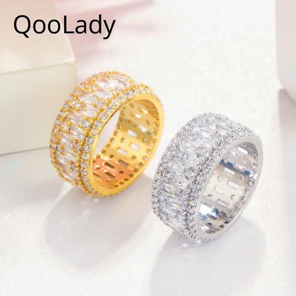 

wedding rings qoolady shiny gold color geometry zirconia crystal micro pave full round engagement ring chic summer jewelry f062, Slivery;golden