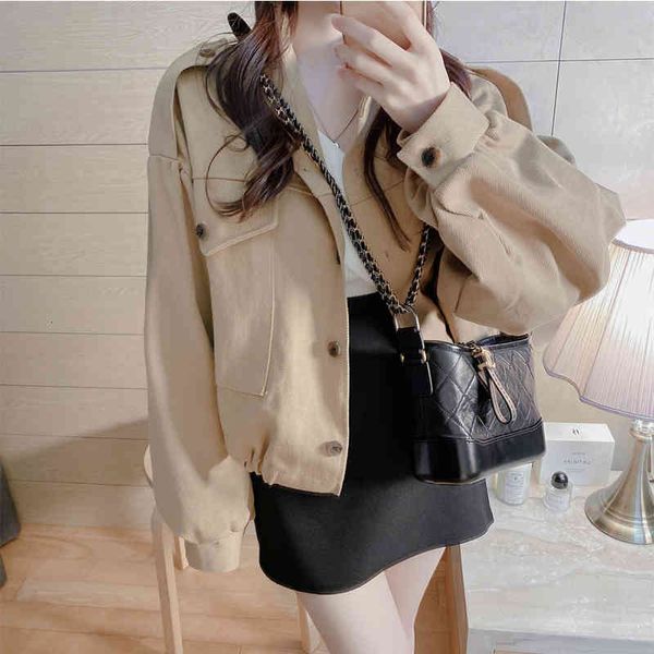 

women's jackets casaco feminino de manga comprida, jaqueta solta com gola o, longa, estilo single-breasted, para primavera, irmÃ£ f, Black;brown