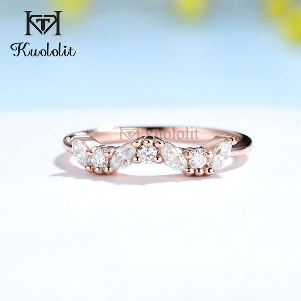 

cluster rings kuololit solid 18k 14k rose gold moissanite wing ring for women marquise solitaire matching wedding w band engagement christma, Golden;silver
