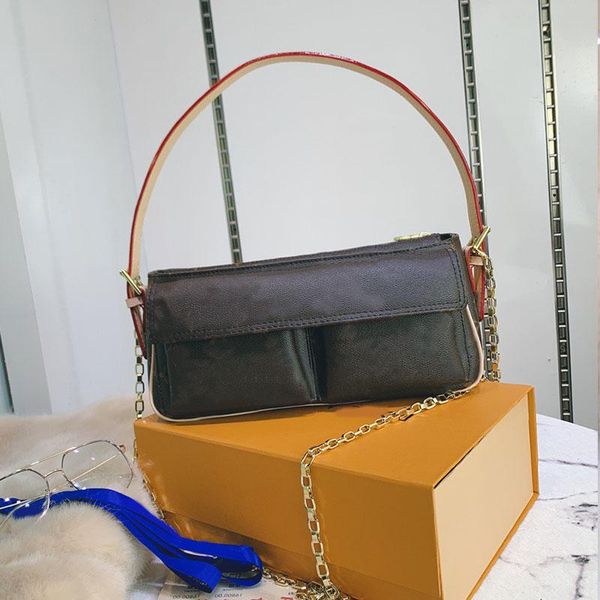 

gold chian crossbody bag ladies handbag large space capacity and two small pockets coloring yellow leather wide shoulder strap bronze hardwa, Black;red