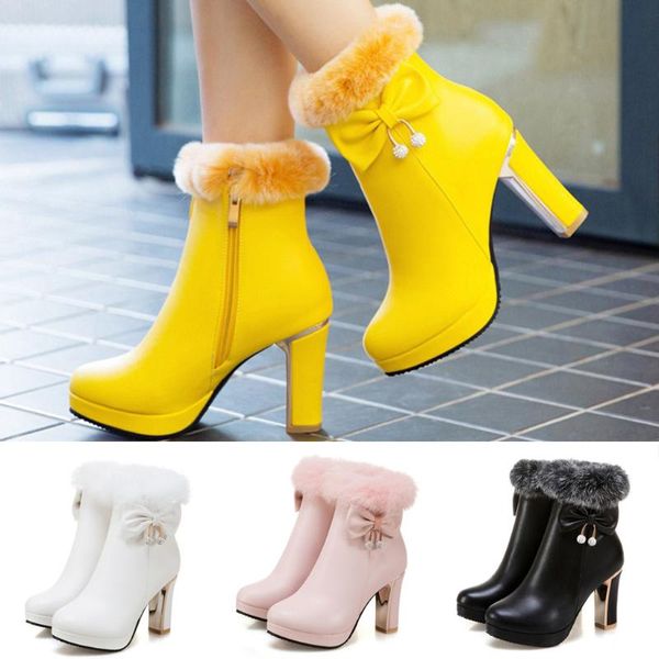 

boots warm for women fashion boot pure color round toe zipper square heels vintage shoes 2021 comfortable, Black