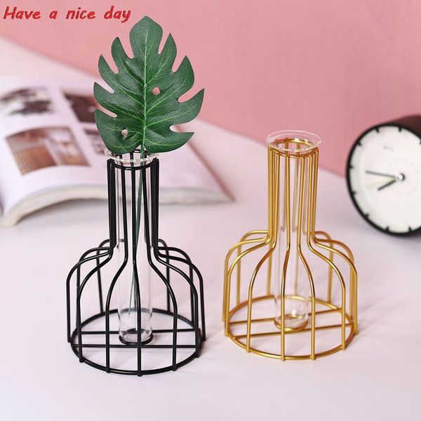

nordic ins wrought iron golden hydroponic vase ornaments living room deskdecoration dried flower green dill vases