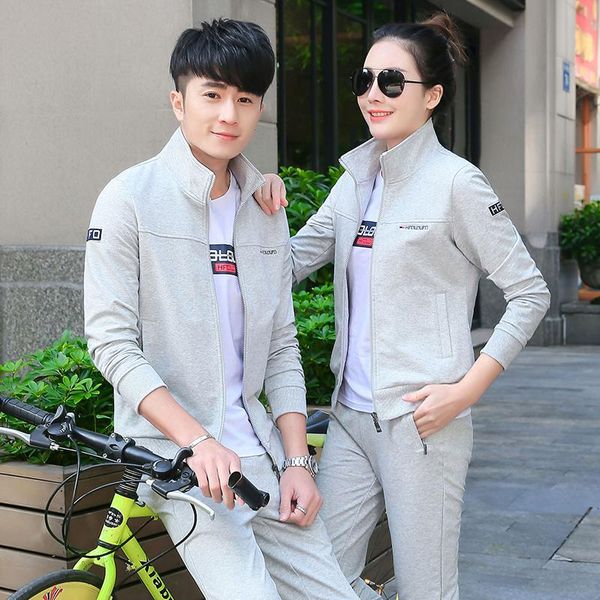 

women's tracksuits 2021 spring and autumn lovers sports suit men's casual wear long sleeve coat loose running three sets, Gray