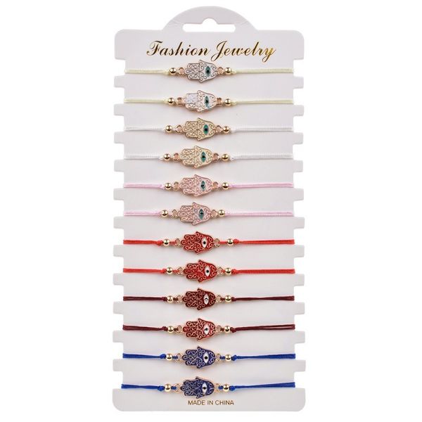 

bohemian oil painting fatima palm eye woven rope bracelet female 12, Golden;silver