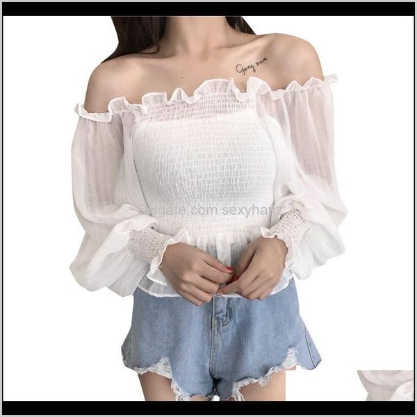 

blouses apparel drop delivery 2021 fashion women blouse shirts spring womens clothing slash neck lantern sleeves chiffon shirt pz410 tvk57, White