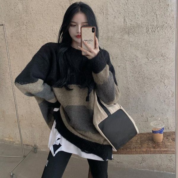 

women's sweaters pullover wear loose in spring and autumn winter 2021 style fried street design feeling retro lazy, White;black