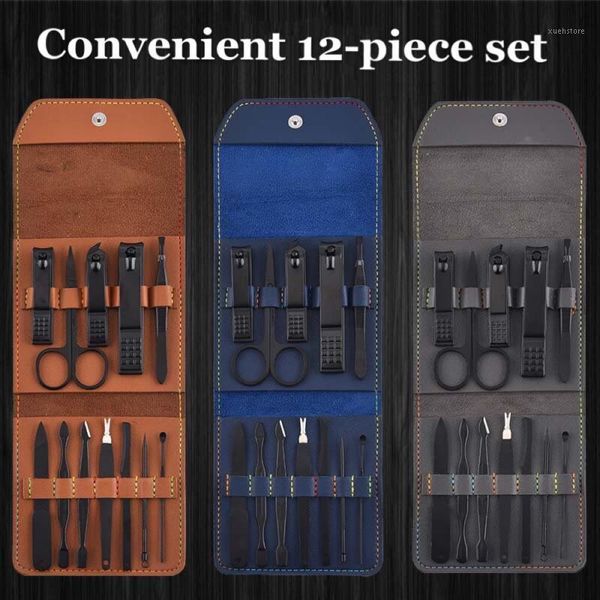 

nail clipper set 12 piece manicure beauty tool thick pu leather anti-skid wea1
