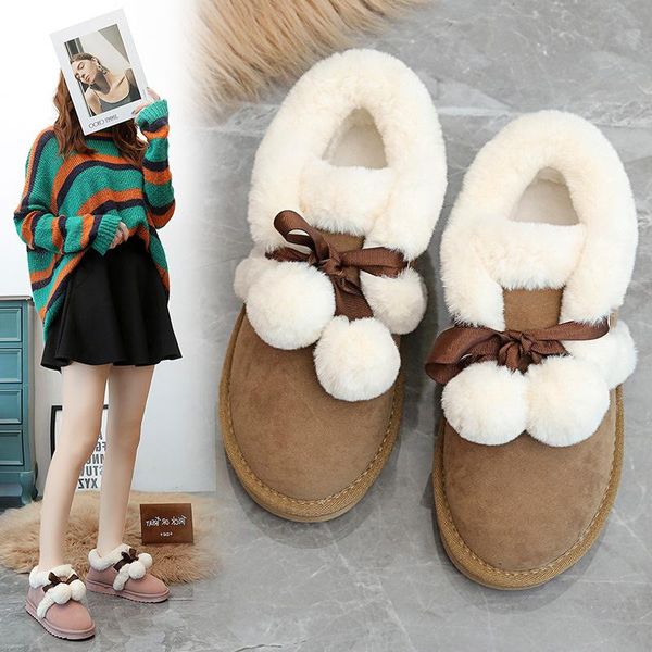 

boots zeekson 2021 snow women short thick warm cotton shoes autumn and winter hair ball tube women's shoe, Black