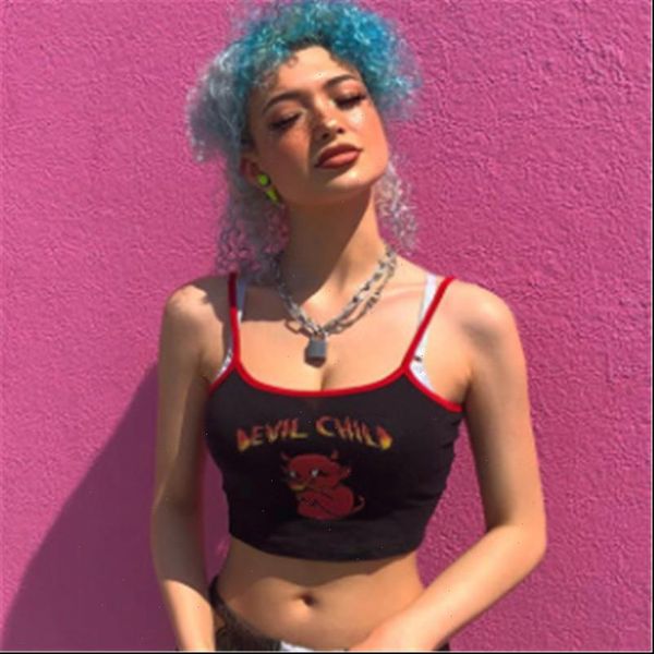 

womens tank fashion women summer backless slim streetwear shirt ladies demon print spaghetti straps crop blusas, White