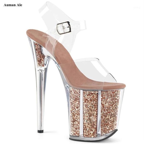 

sandals auman ale transparent platform sequined decoration 8 inch stiletto high heels banquet nightclub shoes pole dancing1, Black