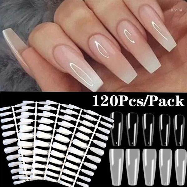 

120pcs/set false coffin nails full cover ballerina fake nail flat shape art tips natural clear color manicure tips1, Red;gold