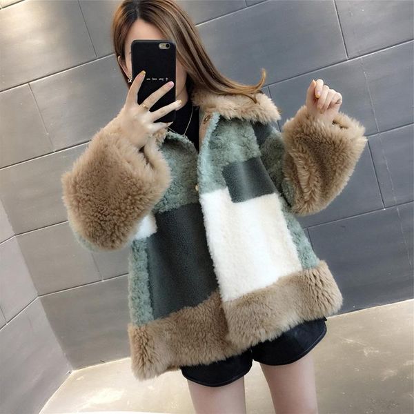 

women's fur & faux real wool coat splicing spring autumn coats korean warm female jacket soft clothing ropa de mujer zjt674, Black