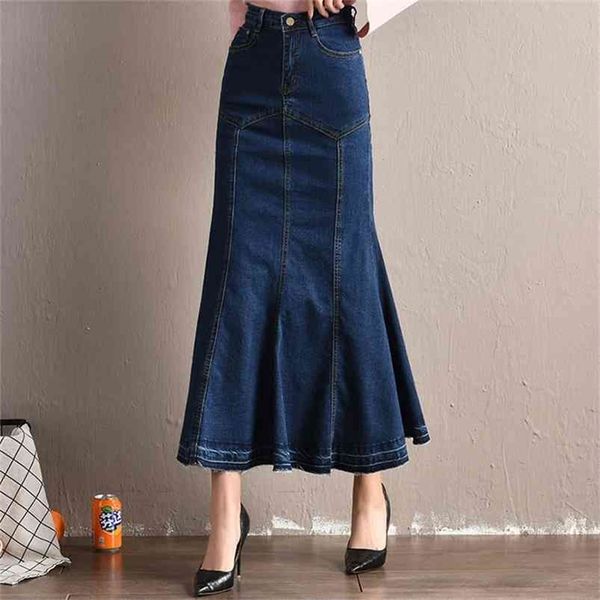 

mermaid denim skirt women plus size stretchy fish tail trumpet long ankle-length empire high waist jeans j92794 210421, Black