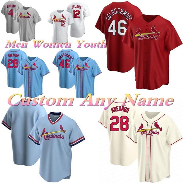 

custom mens 28 nolan arenado baseball jersey st. louis cardinal 46 paul goldschmidt 4 yadier molina 1 ozzie smith 25 dexter fowler baseball, Blue;black