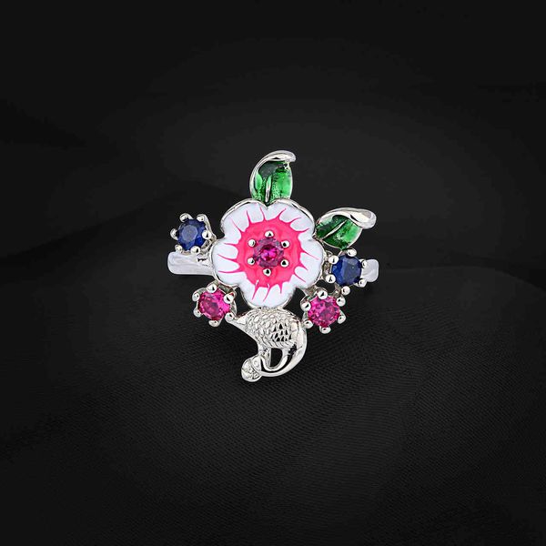 

ring personalized enamel flower female s925 sterling silver hip hop cool fashion niche design