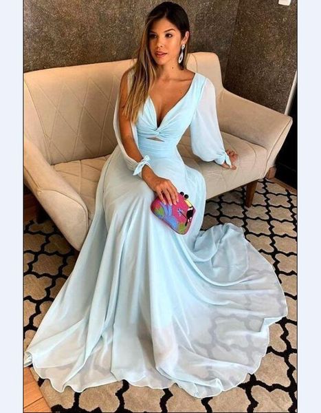 

prom dresses custom made mint green long sleeves deep v neck chiffon women evening gowns, Black