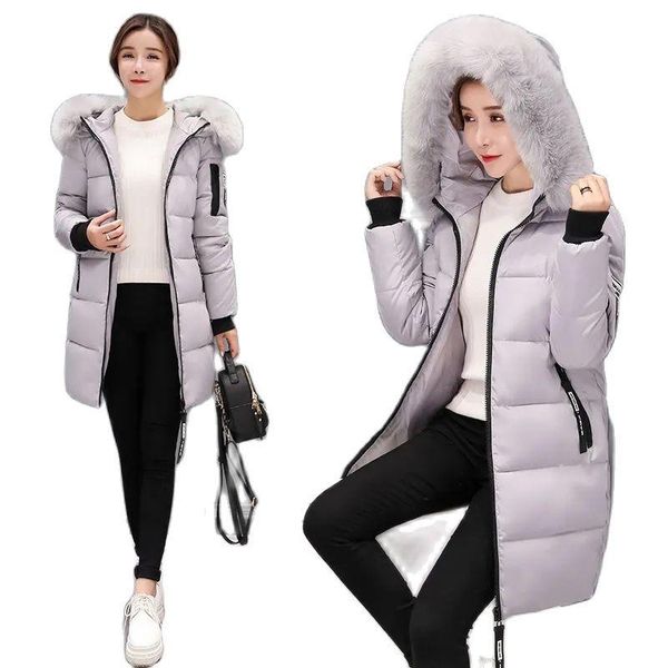 

women's down & parkas overcoat parka cotton female coat mid-long printing big fur collar clothes winter style slim ladies jacket, Black
