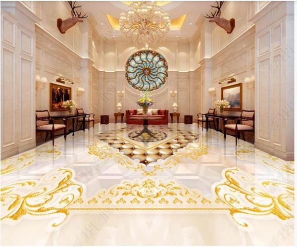 

custom self-adhesive waterproof flooring wallpaper wall stickers modern golden european pattern royal style 3d floor tiles decor wallpapers