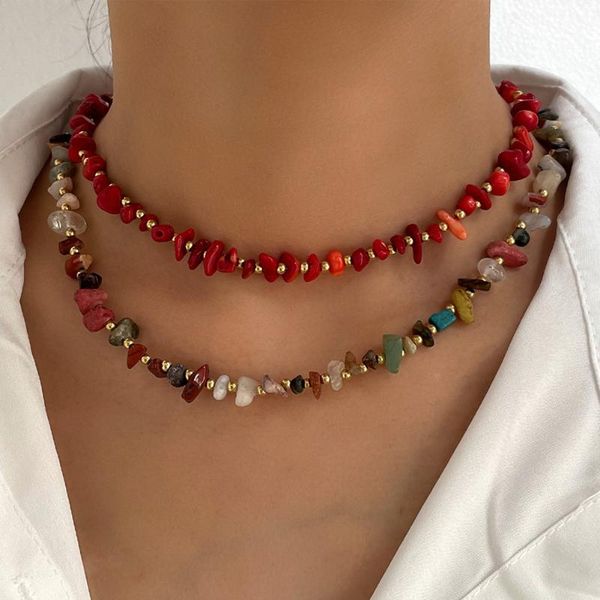 

chokers boho handmade crystal stone beads necklace for women colorful transparent bead strand choker necklaces vintage jewelry gift 2021, Golden;silver