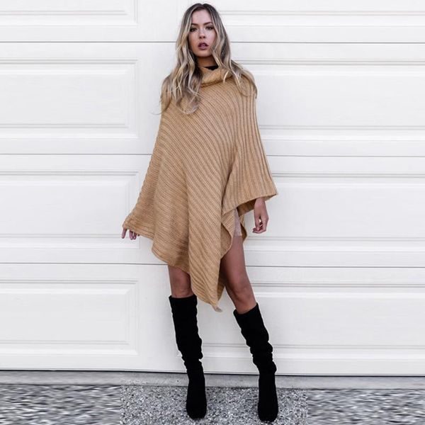 

women's sweaters women autumn and winter long sleeve high collar solid color knitting fashion sweater shawl pullover khaki gray, White;black