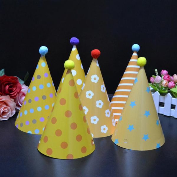 

Party Hats 10pcs Birthday Hat Creative Cap Fuzzy Triangle Adorable Paper DIY For Kids Boys Girls (Random Style Color)