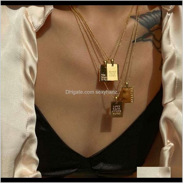 

necklaces & pendants jewelry drop delivery 2021 stainless rectangular english letter pendant titanium steel necklace electroplating 18 gold, Silver