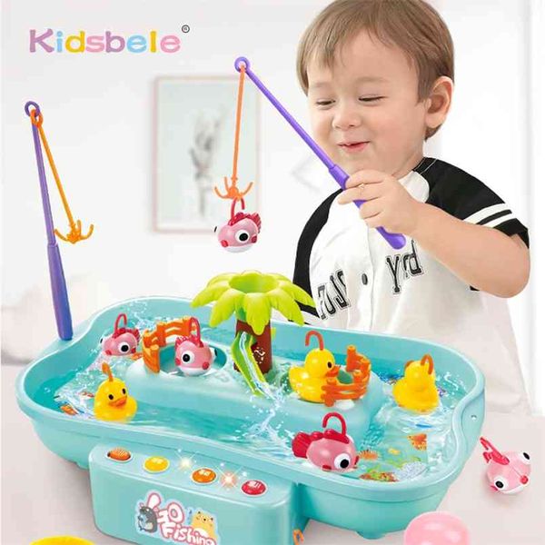 Kinder Angeln Spielzeug Elektrische Wasser Zyklus Musik Licht Baby Bad Kind Spiel Spielen Fisch Outdoor Spiele Für Kinder 210712