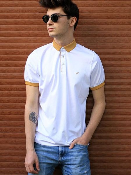 

men's t-shirts mustard collar mens neck t-shirt, White;black