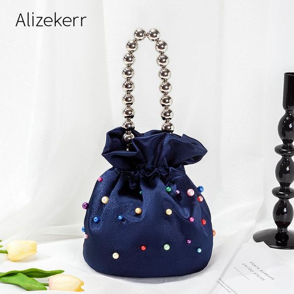 

evening bags beads handle satin hobo women 2021 korean color pearl beading kawaii purses and handbags luxury designer high quality