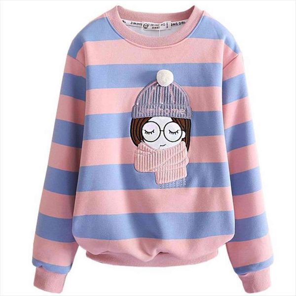 

teens girls sweatshirts thicken stripe all match hoodie for kids casual childrens clothing t shirt 10 12 y, Black