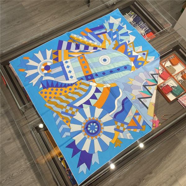 

scarves 90cm double sided print 100% natural silk scarf design horse brand square women shawl hand rolled edges hijab bandana, Blue;gray