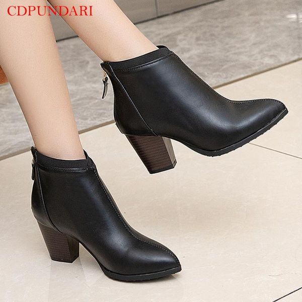

boots pointed toe zipper ankle for women high heels ladies casual autumn short shoes black