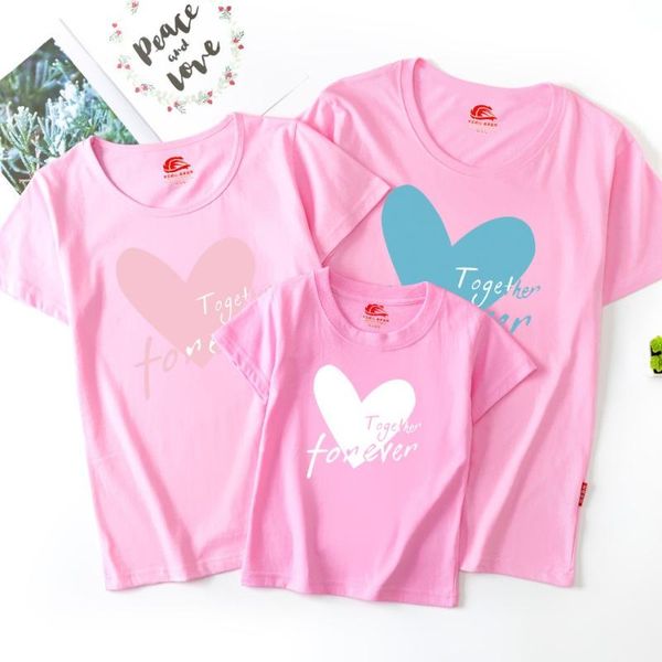 

family matching outfits mother daughter clothes cartoon love pattern t-shirt father boy girl parent-child activity clothing, Blue