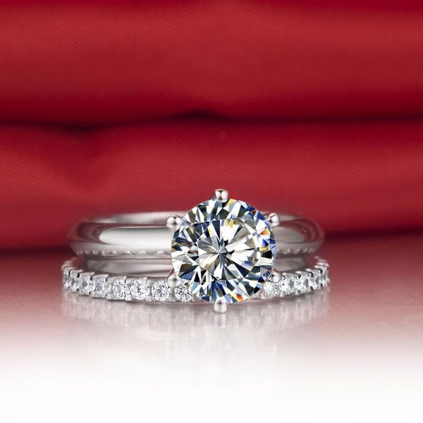 

cluster rings white gold 585 2ct engagement ring solitaire prongs 0.55ct wedding band infinity simulate diamond set for girl, Golden;silver