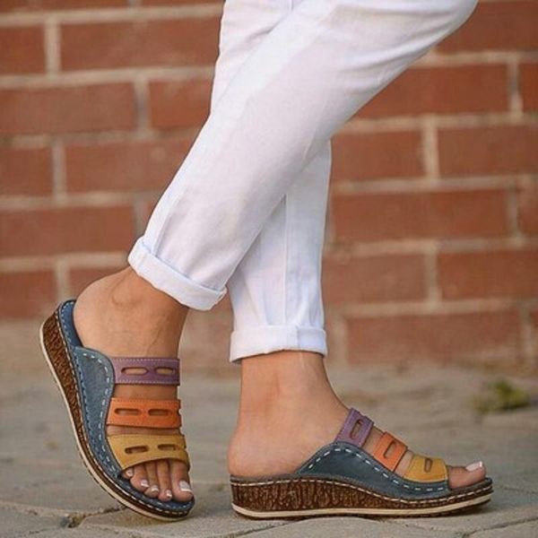 

fashion women summer 2021 sandals shoes strap leisure platform wedges, Black