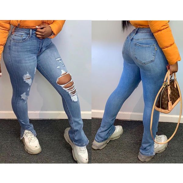 

stacked ripped sweatpants for women with thick vintage waistbands split in bell bottom pants jean holes, Blue