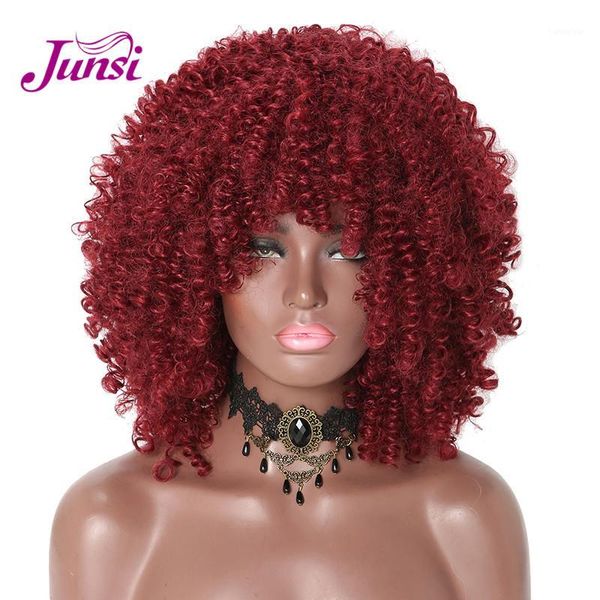 

hair ombre grey short curly wine red afro wig soft beauty synthetic wig1, Black