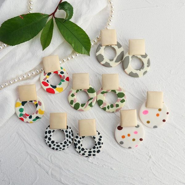 

dangle & chandelier aensoa colorful graffiti geometric polymer clay drop earrings for women hollow out round earring pandent statement party, Silver