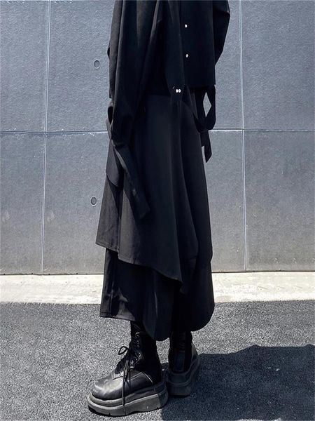

men's pants wide-leg trousers spring and autumn style personality layering splicing design leisure loose dark large size nine pant, Black