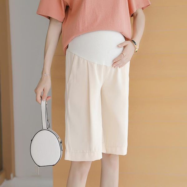 

maternity bottoms 725# leisure pants summer fashion half low waist shorts elastic pregnant women belly support, White