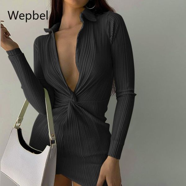 

casual dresses wepbel sheath clubwear high waist twisted tight dress women solid color deep v long sleeve bodycon mini club, Black;gray