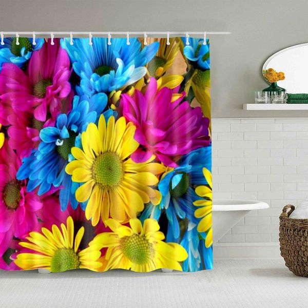 

shower curtain vibrant color colorful sunflower pattern nature garden theme modern art print waterproof bath liners hooks