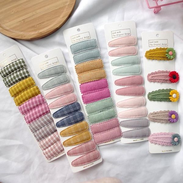 

hair accessories 5/10 pcs spring korea simple beautiful color plaid fabric lace daisy bb clip for sweet girl hairpins 5cm, Slivery;white