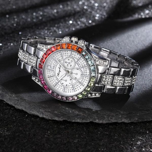 

wristwatches a generation temperament steel band full diamond women's watch fashion color three eye, Slivery;brown