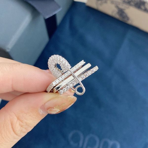 

family a khaki three color pin square ring sterling silver ring punk advanced sense crystal diamond