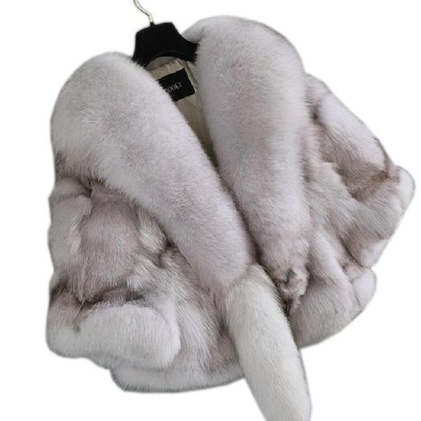 

2019 autumn and winter fashion neckline fox fur coat trend personality lady fur poncho, Black