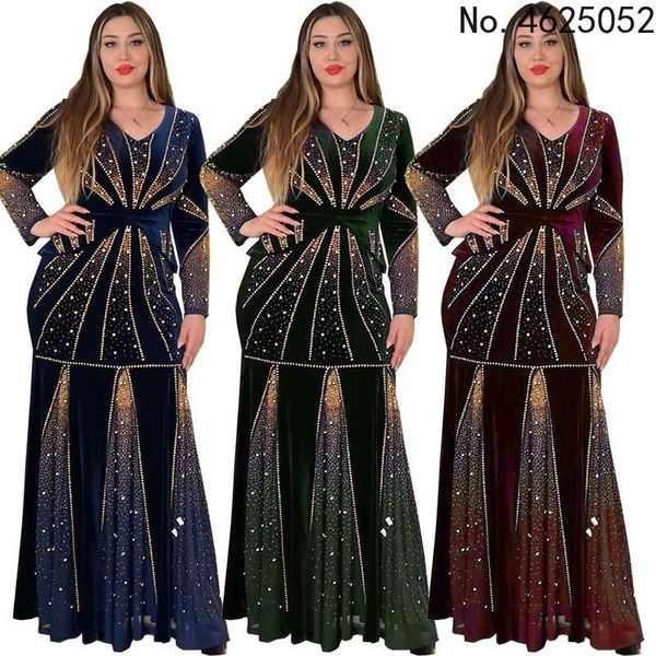 

ethnic clothing autumn african clothes women long sleeve v-neck plus size dress american dresses for, Red