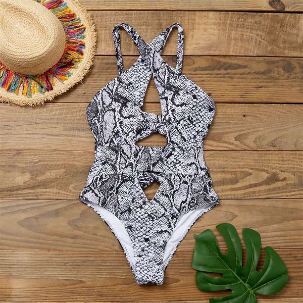 

swimwear women snake print swimming swimsuit bathing suit bikini female monokini maillot de bain femme 210520, White;black