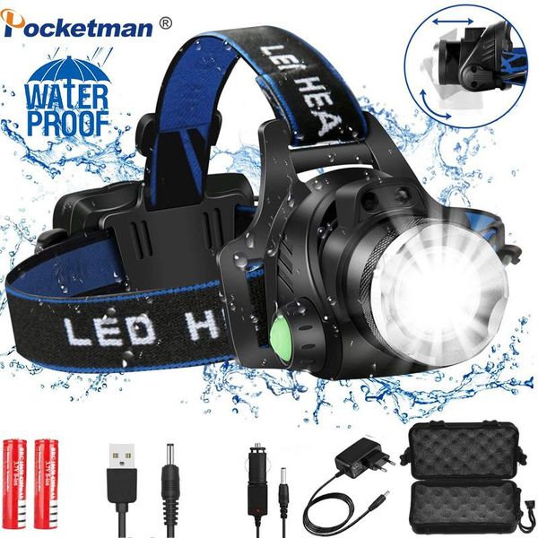 

portable led headlamp 6000lumens headlamps l2/t6 zoomable headlight head torch lamp by 18650 battery for fishing