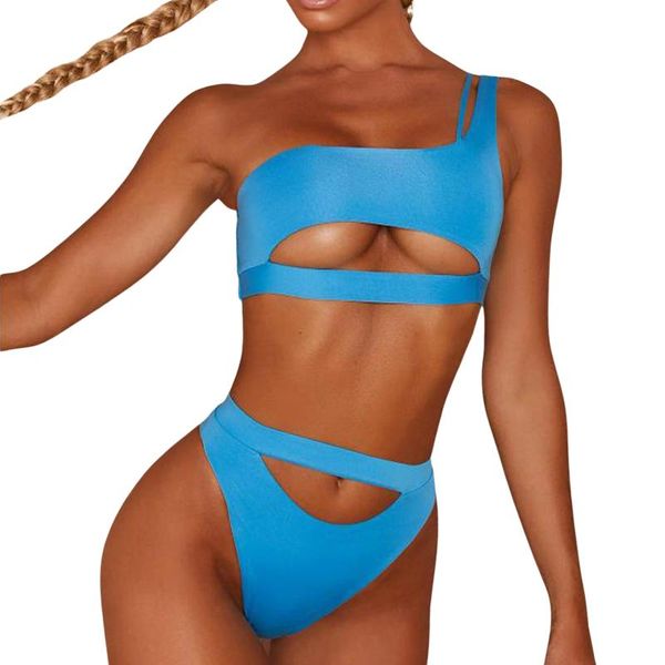 

women's swimwear women split swimsuit set, solid color hollow out low-cut padded bikini + high waist panties for summer, White;black